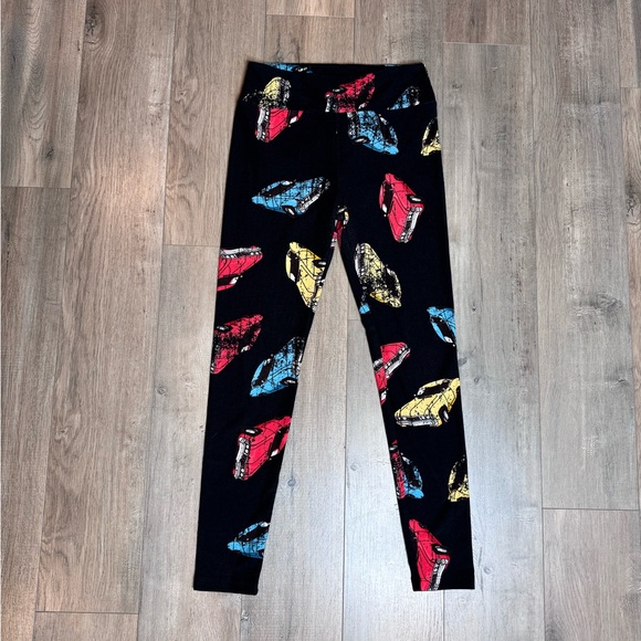 LuLaRoe Black Leggings with Classic Car Hot Rod Design - Picture 1 of 4